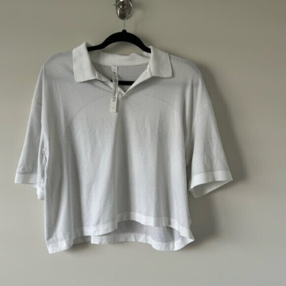 Lululemon Women White Swiftly Tech Relaxed-Fit Polo Shirt Plus Size 14 - Picture 3 of 11